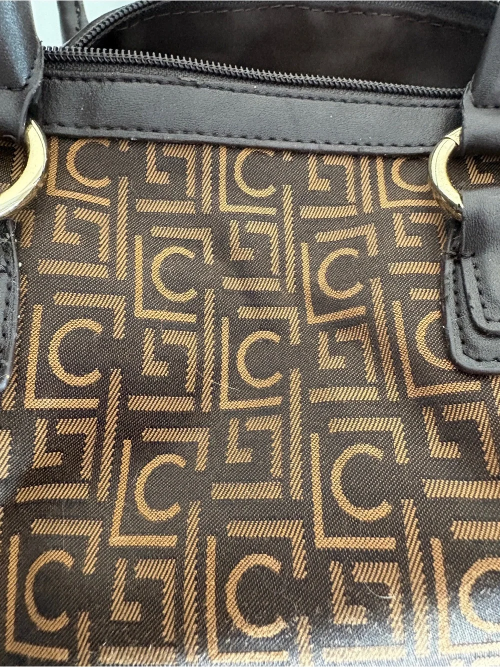 Liz Claiborne Brown Logo-Print Satchel with Dark Brown Trim